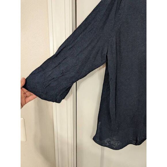 J. Jill Boxy Linen Blend Sweater Top women's Large petite navy blue nautical - Picture 4 of 8